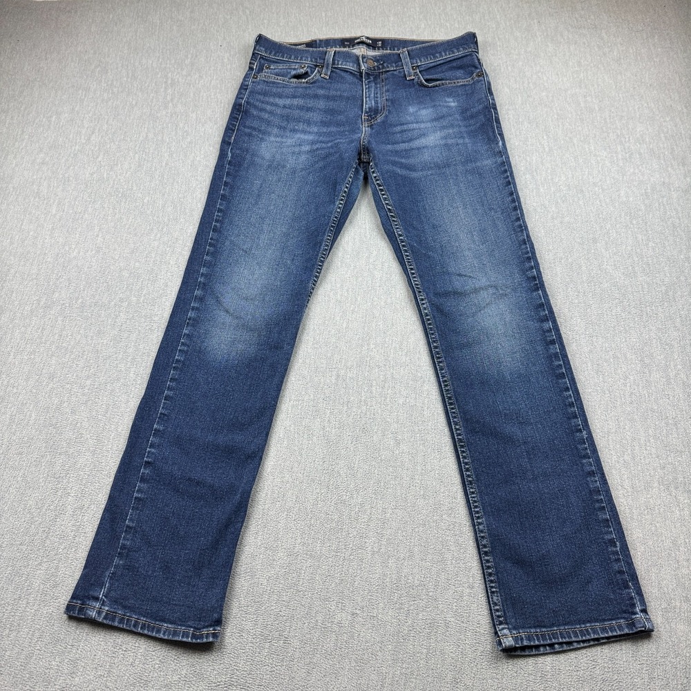 Hollister Jeans Mens 30x31 Blue Slim Straight Workwear Denim Pants Cotton Zip